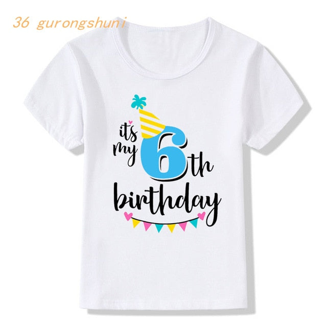 Girl Birthday Cartoon T Shirt for Girls Tshirt number 2 3 4 5 6 7 8 Graphic Kids Clothes Boys Letter Print Summer Short Sleeved