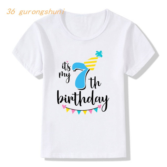 Girl Birthday Cartoon T Shirt for Girls Tshirt number 2 3 4 5 6 7 8 Graphic Kids Clothes Boys Letter Print Summer Short Sleeved