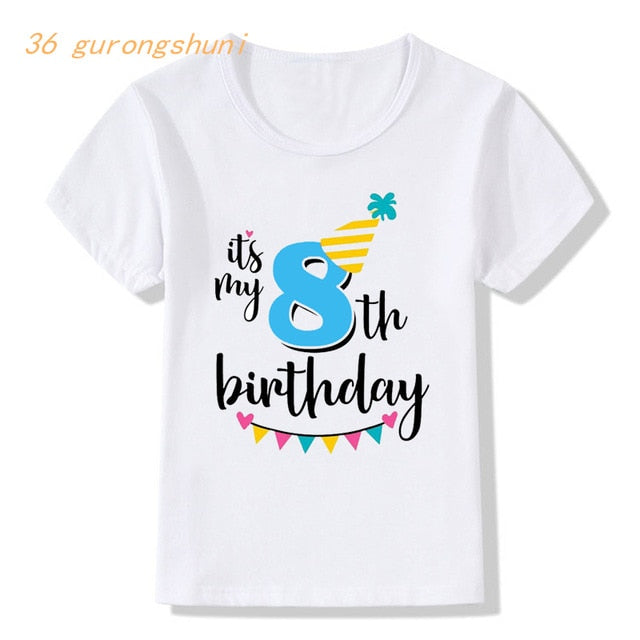 Girl Birthday Cartoon T Shirt for Girls Tshirt number 2 3 4 5 6 7 8 Graphic Kids Clothes Boys Letter Print Summer Short Sleeved