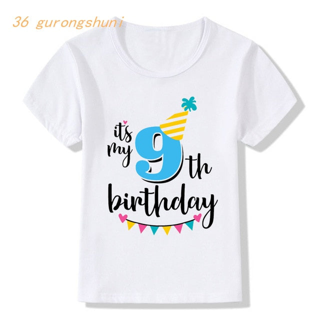 Girl Birthday Cartoon T Shirt for Girls Tshirt number 2 3 4 5 6 7 8 Graphic Kids Clothes Boys Letter Print Summer Short Sleeved