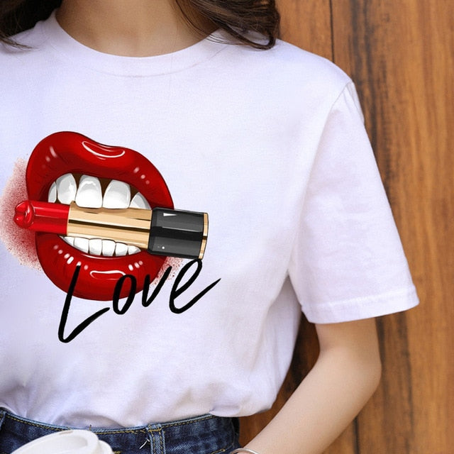 ZOGANKIN Summer Fashion Shirt Lips Leopard Graphic T Shirt Women Tops Base O-neckBlack Tees Kiss Leopard Lip Funny Girls Tshirt