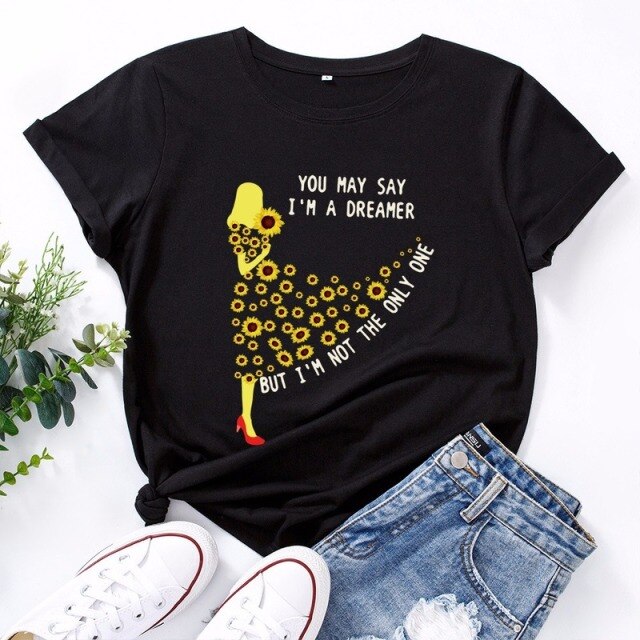 Summer Women T Shirt Cotton 5XL Plus Size Fashion Flowers Lady Print Short Sleeve Tops Graphic Tee Casual Woman Tshirts