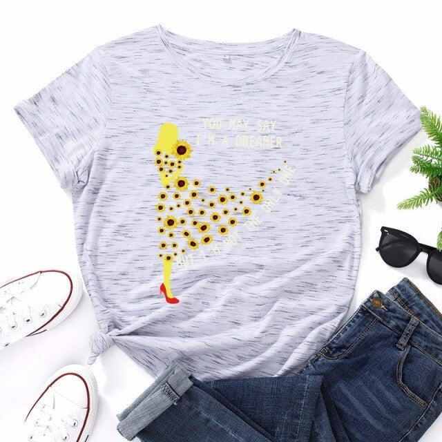 Summer Women T Shirt Cotton 5XL Plus Size Fashion Flowers Lady Print Short Sleeve Tops Graphic Tee Casual Woman Tshirts