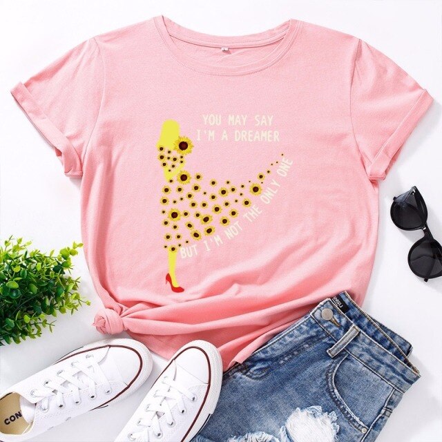 Summer Women T Shirt Cotton 5XL Plus Size Fashion Flowers Lady Print Short Sleeve Tops Graphic Tee Casual Woman Tshirts