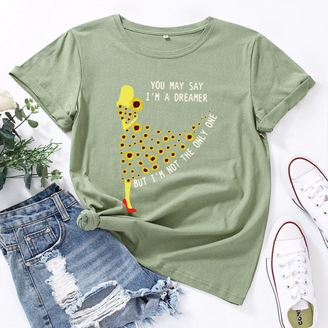 Summer Women T Shirt Cotton 5XL Plus Size Fashion Flowers Lady Print Short Sleeve Tops Graphic Tee Casual Woman Tshirts