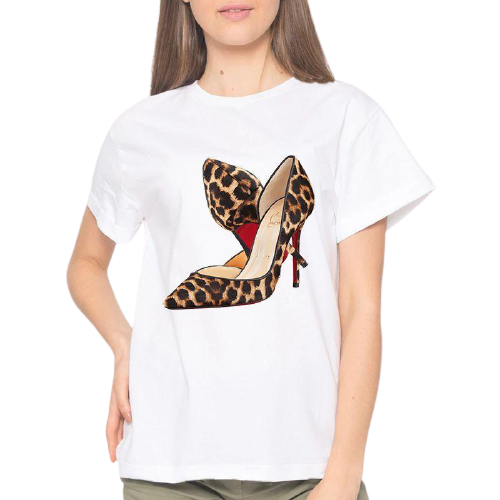 Women High Heels Print Tee Shirt Female Clothes