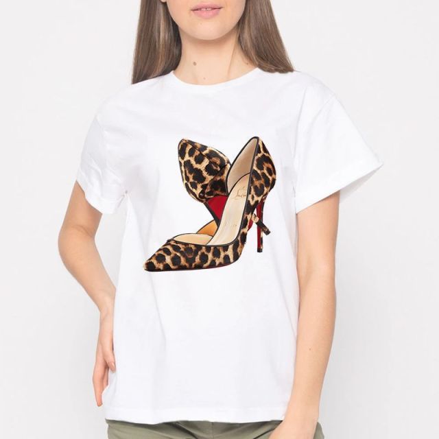 Women High Heels Print Tee Shirt Female Clothes