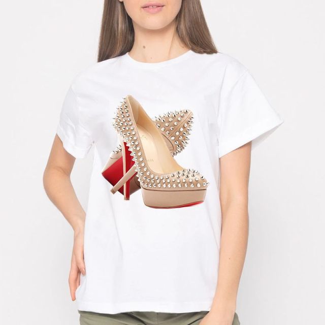 Women High Heels Print Tee Shirt Female Clothes