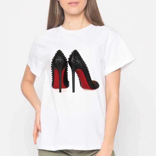 Women High Heels Print Tee Shirt Female Clothes