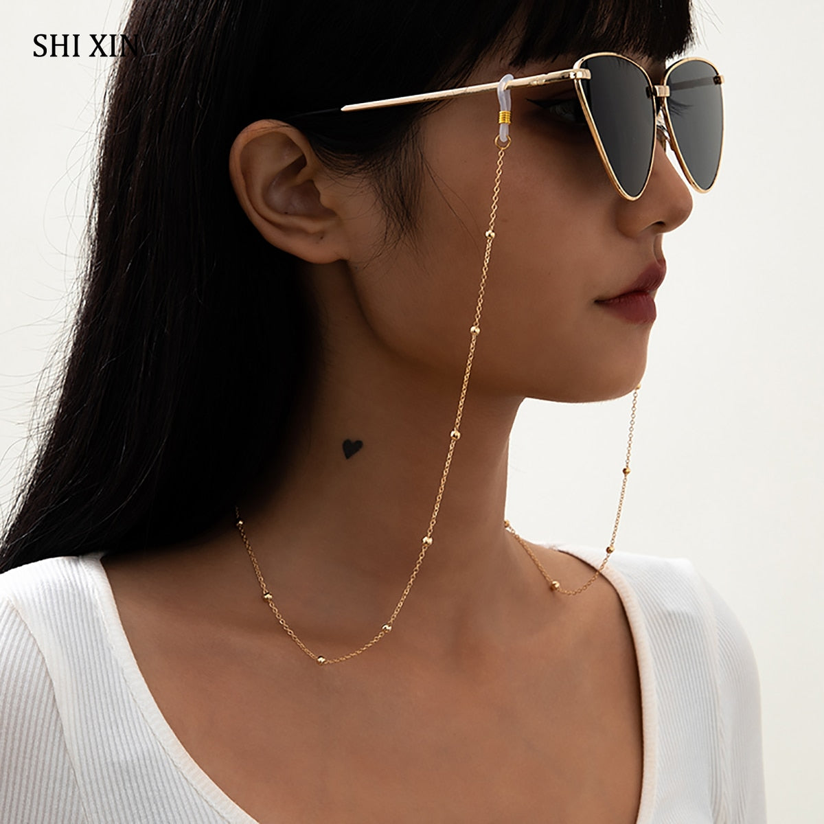 SHIXIN Simple Small Beads Landyard Neck Chain for Glasses Holder Trendy Sunglasses Chains Cord Lace Glasses Jewelry 2021 Fashion