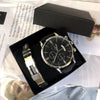 Men Watch Bracelet Set Fashion Sport Wrist Watch Alloy Case Leather Band Watch Quartz Business Wristwatch calendar Clock Gift