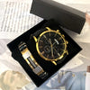 Men Watch Bracelet Set Fashion Sport Wrist Watch Alloy Case Leather Band Watch Quartz Business Wristwatch calendar Clock Gift