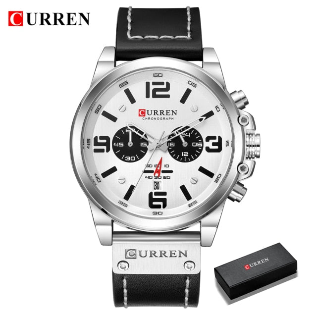 CURREN Mens Watches Top Luxury Brand Waterproof Sport Wrist Watch Chronograph Quartz Military Genuine Leather Relogio Masculino