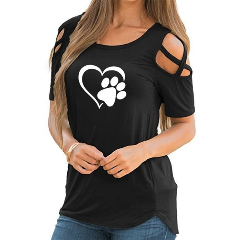 2021 up to 5XL Harajuku lovely heart Tshirt Women Causal T-shirt Cotton Bear paw Tees Woman off shoulder tops Clothes Drop Shipping