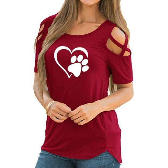 2021 up to 5XL Harajuku lovely heart Tshirt Women Causal T-shirt Cotton Bear paw Tees Woman off shoulder tops Clothes Drop Shipping