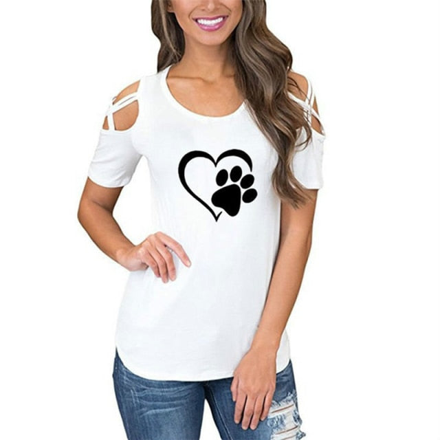 2021 up to 5XL Harajuku lovely heart Tshirt Women Causal T-shirt Cotton Bear paw Tees Woman off shoulder tops Clothes Drop Shipping