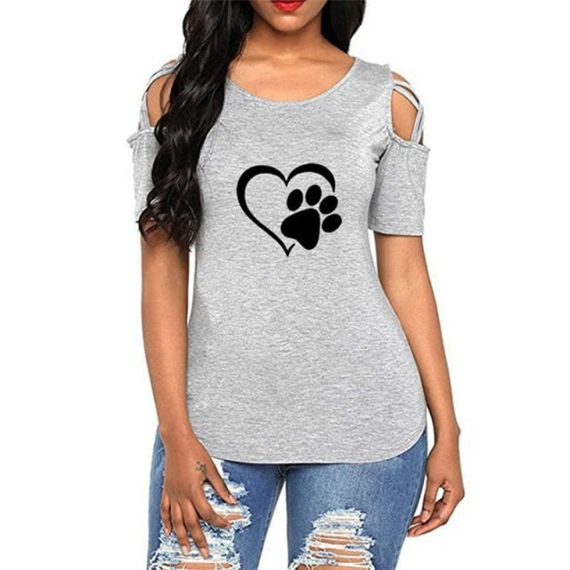 2021 up to 5XL Harajuku lovely heart Tshirt Women Causal T-shirt Cotton Bear paw Tees Woman off shoulder tops Clothes Drop Shipping