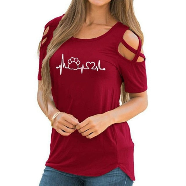 2021 up to 5XL Harajuku lovely heart Tshirt Women Causal T-shirt Cotton Bear paw Tees Woman off shoulder tops Clothes Drop Shipping