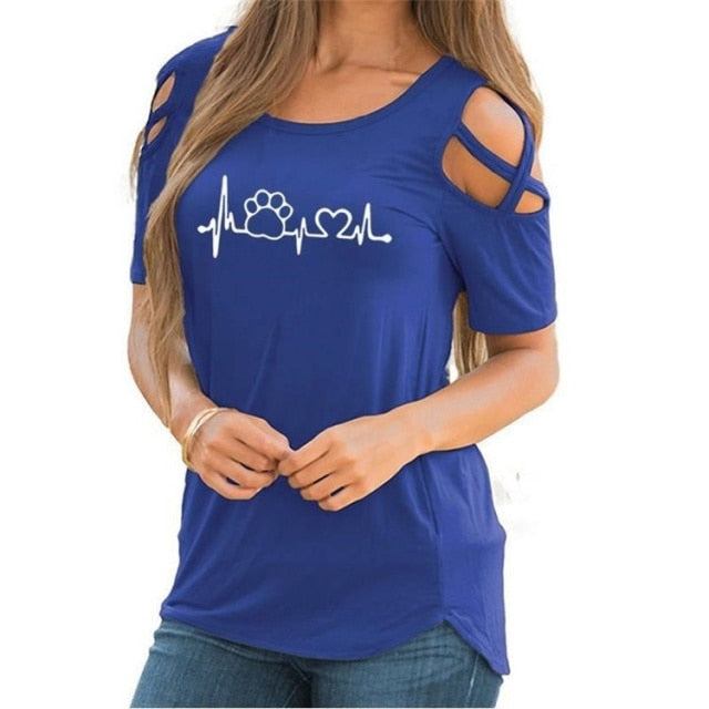 2021 up to 5XL Harajuku lovely heart Tshirt Women Causal T-shirt Cotton Bear paw Tees Woman off shoulder tops Clothes Drop Shipping