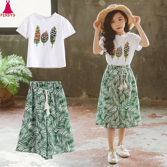 Summer 2021 Baby Girls Clothes Sets Outfits Kids Clothes Short Sleeve +Pants Children Clothing Set 3 4 5 6 7 8 9 10 11 12 Years