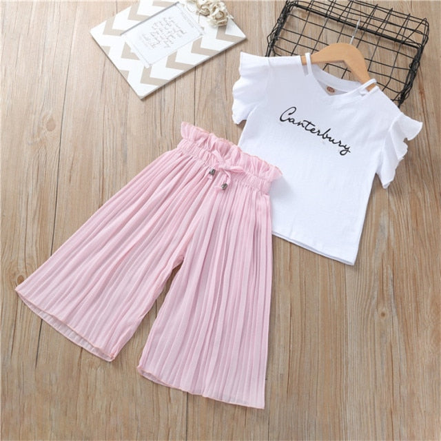 Summer 2021 Baby Girls Clothes Sets Outfits Kids Clothes Short Sleeve +Pants Children Clothing Set 3 4 5 6 7 8 9 10 11 12 Years