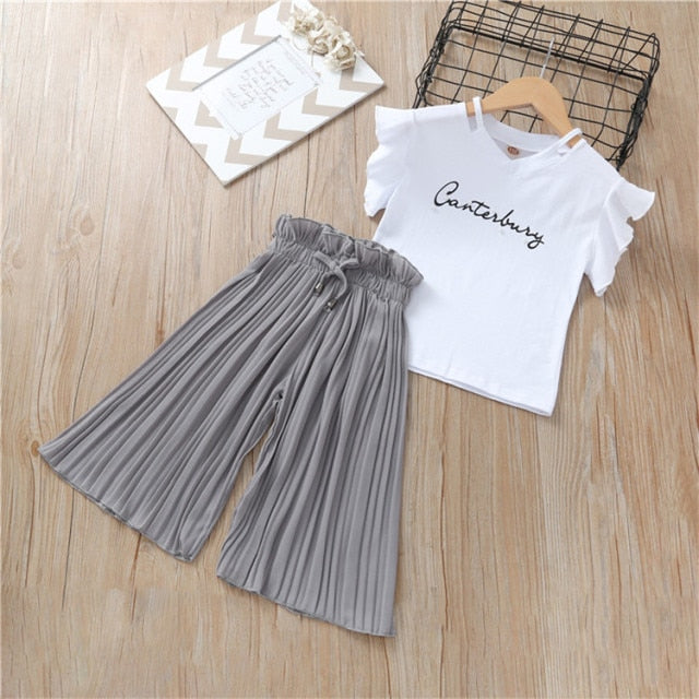 Summer 2021 Baby Girls Clothes Sets Outfits Kids Clothes Short Sleeve +Pants Children Clothing Set 3 4 5 6 7 8 9 10 11 12 Years