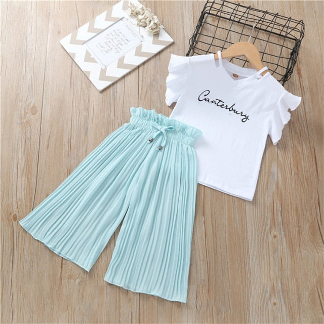 Summer 2021 Baby Girls Clothes Sets Outfits Kids Clothes Short Sleeve +Pants Children Clothing Set 3 4 5 6 7 8 9 10 11 12 Years