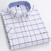 Men&#39;s Summer Casual Short Sleeve 100% Cotton Thin Oxford Shirt Single Patch Pocket Standard-fit Button-down Plaid Striped Shirts