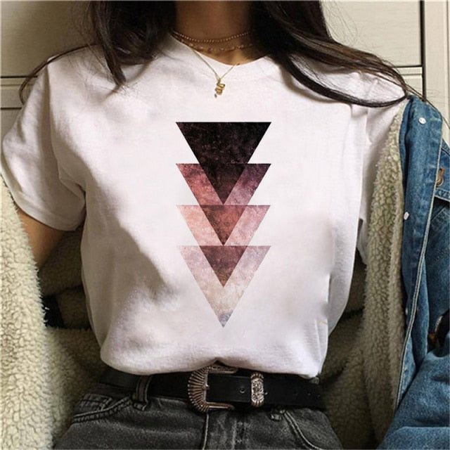 Beautiful Geometry Printed T Shirt Women 90s Graphic T-shirt Harajuku Tops Tee Cute Short Sleeve Animal Tshirt Female Tshirts