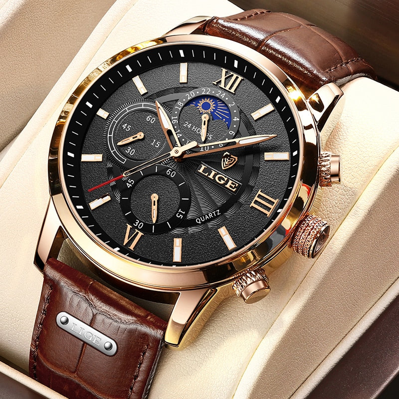 2021 Mens Watches Top Brand Luxury Leather Quartz Watch