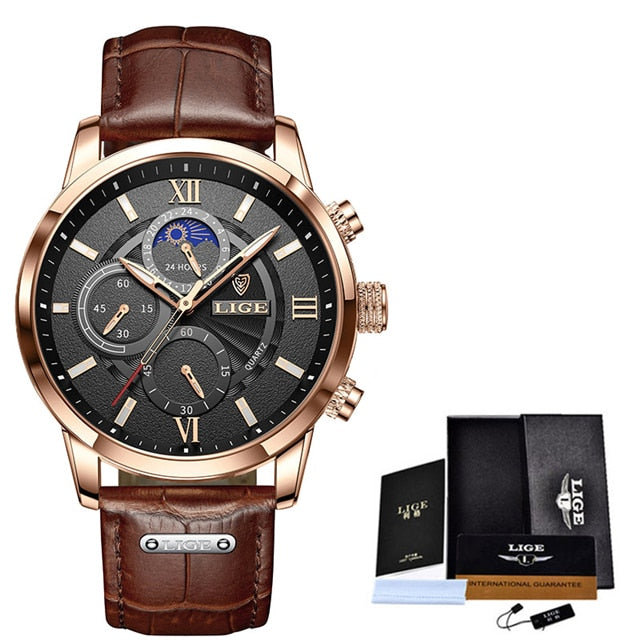 2021 Mens Watches Top Brand Luxury Leather Quartz Watch