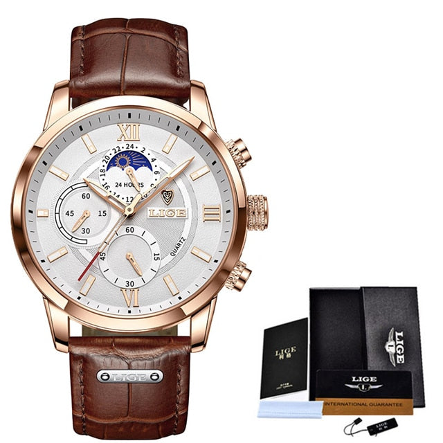 2021 Mens Watches Top Brand Luxury Leather Quartz Watch