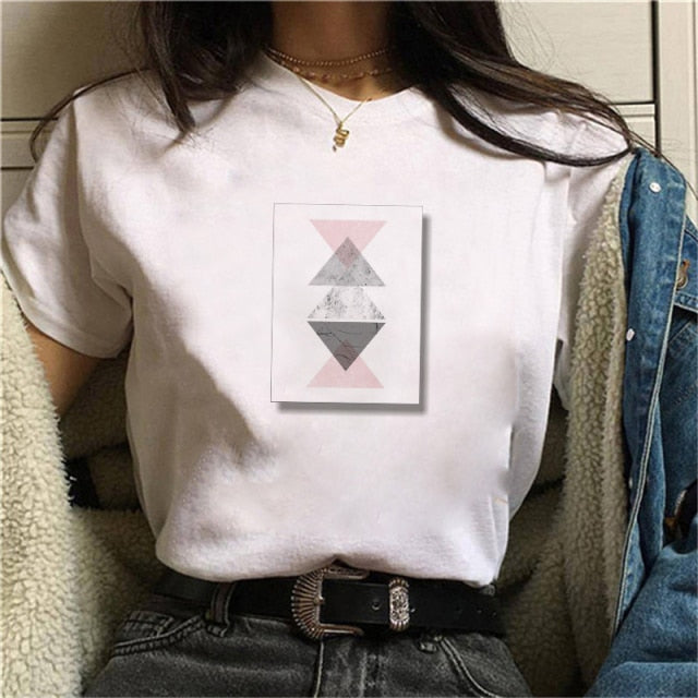 Beautiful Geometry Printed T Shirt Women 90s Graphic T-shirt Harajuku Tops Tee Cute Short Sleeve Animal Tshirt Female Tshirts