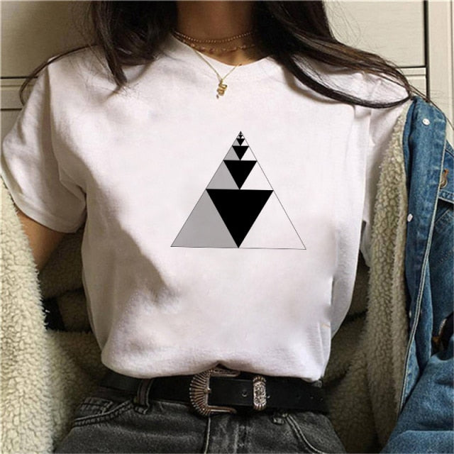 Beautiful Geometry Printed T Shirt Women 90s Graphic T-shirt Harajuku Tops Tee Cute Short Sleeve Animal Tshirt Female Tshirts