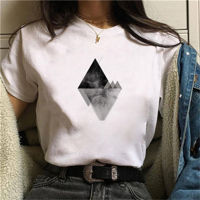 Beautiful Geometry Printed T Shirt Women 90s Graphic T-shirt Harajuku Tops Tee Cute Short Sleeve Animal Tshirt Female Tshirts