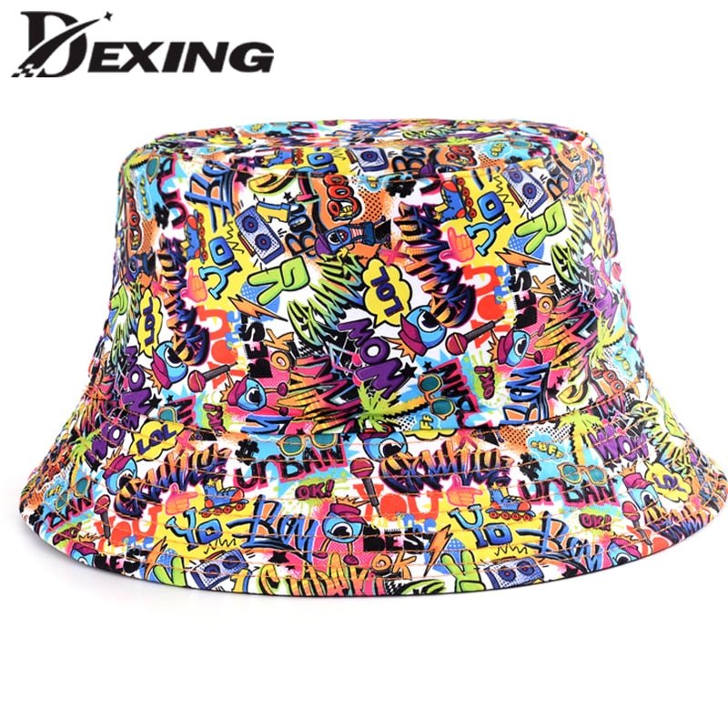 2021 Summer Cartoons Graffiti Bucket Hat For Women Men Outdoor Foldable Bob Fisherman Hat Girls Boys Gorros Panama eSun Hat