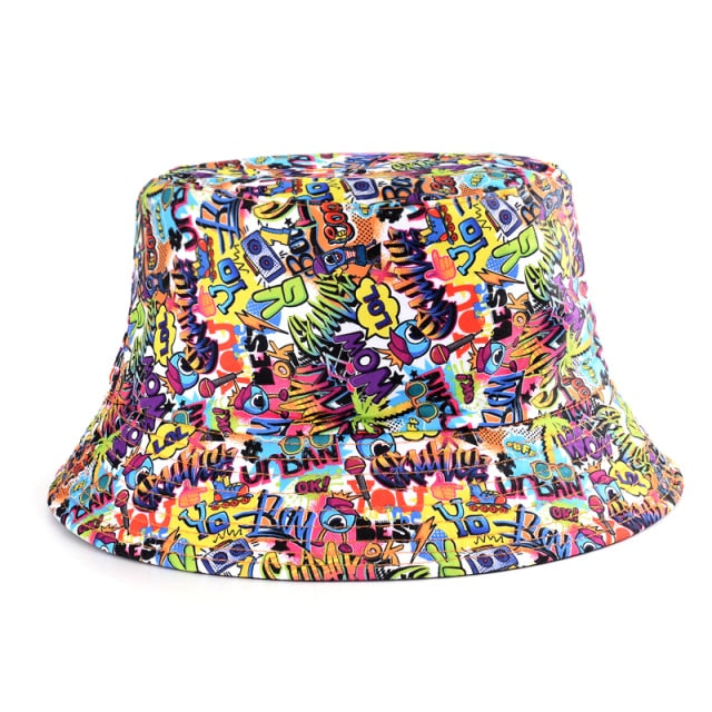 2021 Summer Cartoons Graffiti Bucket Hat For Women Men Outdoor Foldable Bob Fisherman Hat Girls Boys Gorros Panama eSun Hat