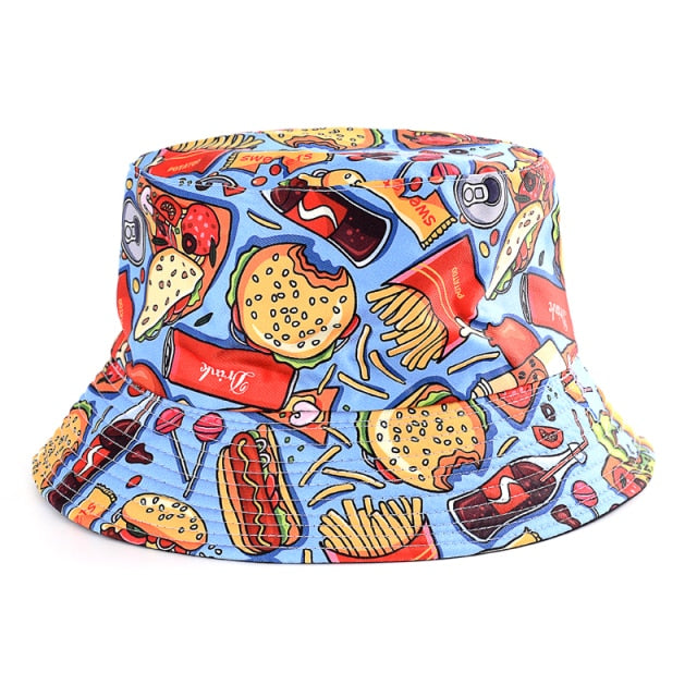 2021 Summer Cartoons Graffiti Bucket Hat For Women Men Outdoor Foldable Bob Fisherman Hat Girls Boys Gorros Panama eSun Hat